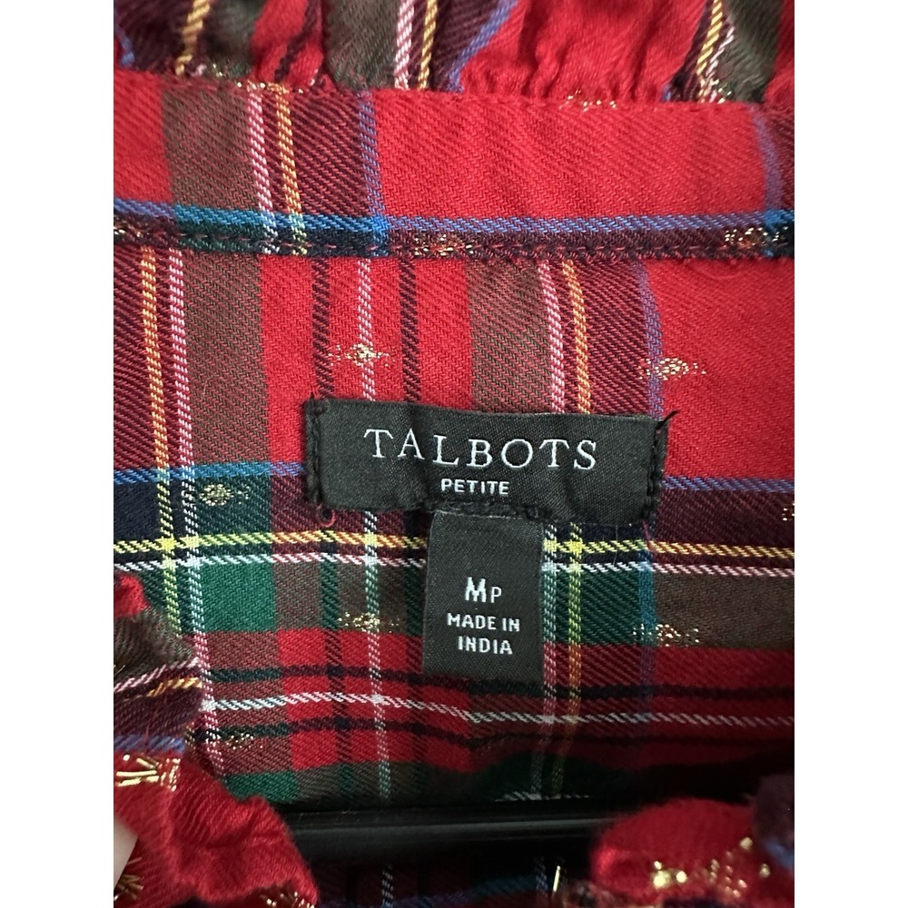 Talbots Solstice Metallic Button Down Medium Petite Stewart Tartan Scottish Twee - Picture 7 of 12